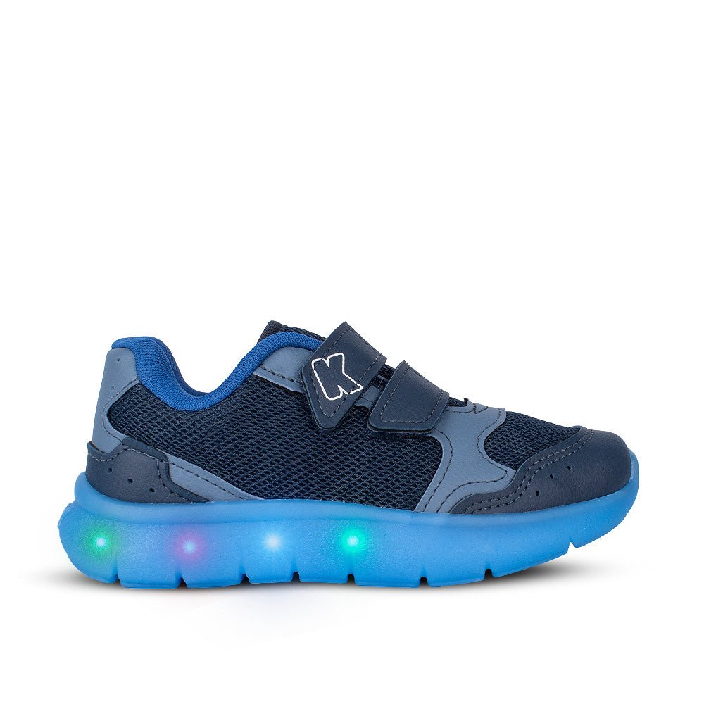Tênis Infantil Menino Kidy Flex Light Marinho e Azul Pisca - Pisca e Tira Aderente - Kidy Calçados - 