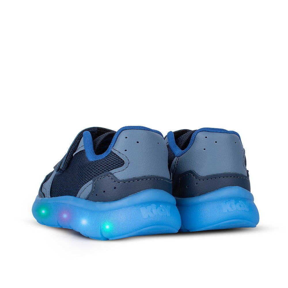 Tênis Infantil Menino Kidy Flex Light Marinho e Azul Pisca - Pisca e Tira Aderente - Kidy Calçados - 