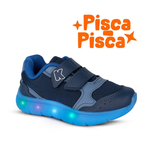 Tênis Infantil Menino Kidy Flex Light Marinho e Azul Pisca - Pisca e Tira Aderente - Kidy Calçados - 