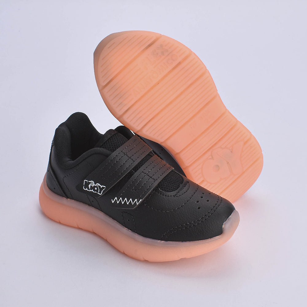 Tênis Infantil Menino Kidy Flex Light Preto/Laranja Neon Leve e Confortável - Kidy Calçados - Tênis