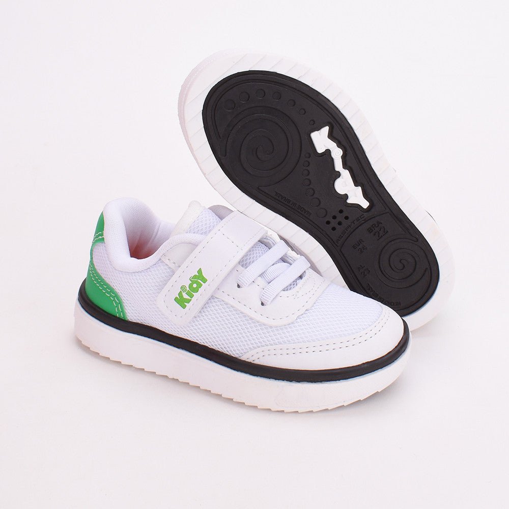 Tênis Infantil Menino Kidy Happy Casual Calce Fácil Branco Verde - Kidy Calçados - Tênis