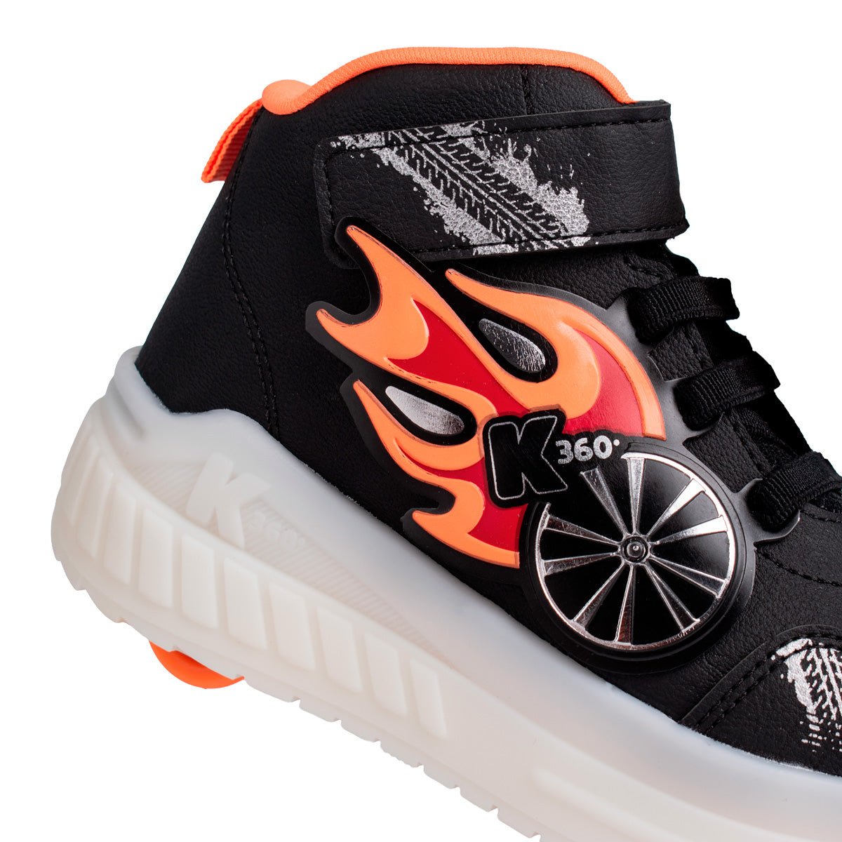 Tênis Infantil Menino Kidy K360 de Rodinha Preto/Laranja Luz e Led - Kidy Calçados -