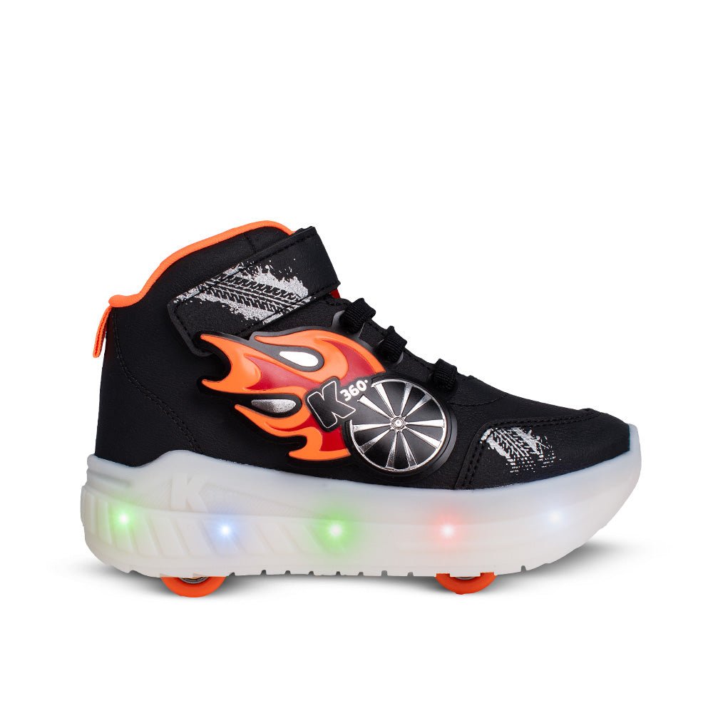 Tênis Infantil Menino Kidy K360 de Rodinha Preto/Laranja Luz e Led - Kidy Calçados -