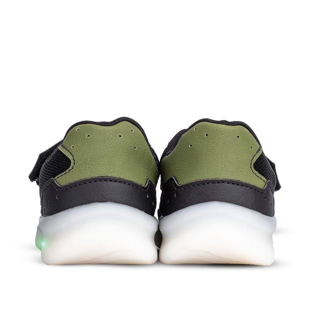 Tênis Infantil Menino Kidy Led Preto e Verde Militar Pisca - Pisca e Velcro - Kidy Calçados - 