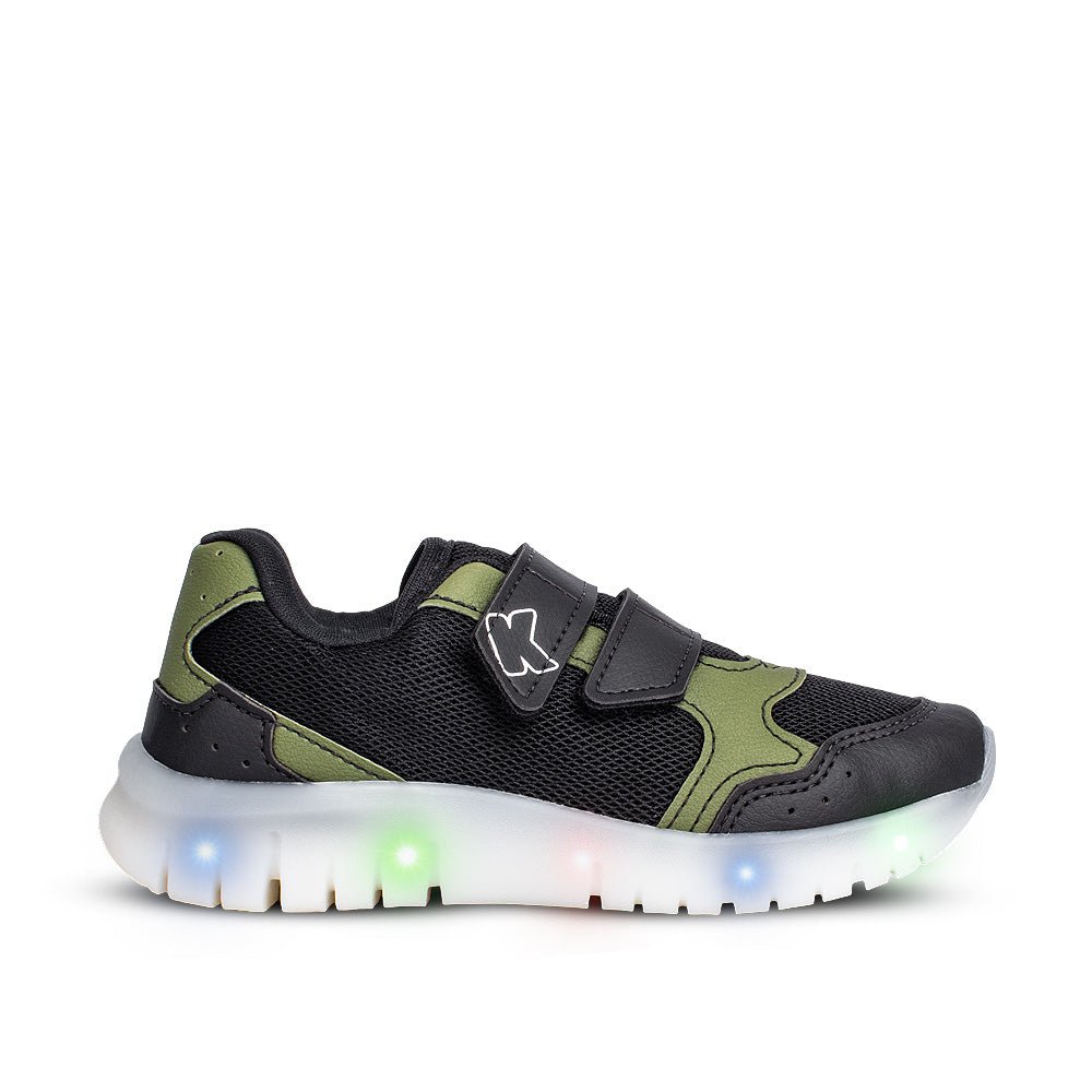 Tênis Infantil Menino Kidy Led Preto e Verde Militar Pisca - Pisca e Velcro - Kidy Calçados - 