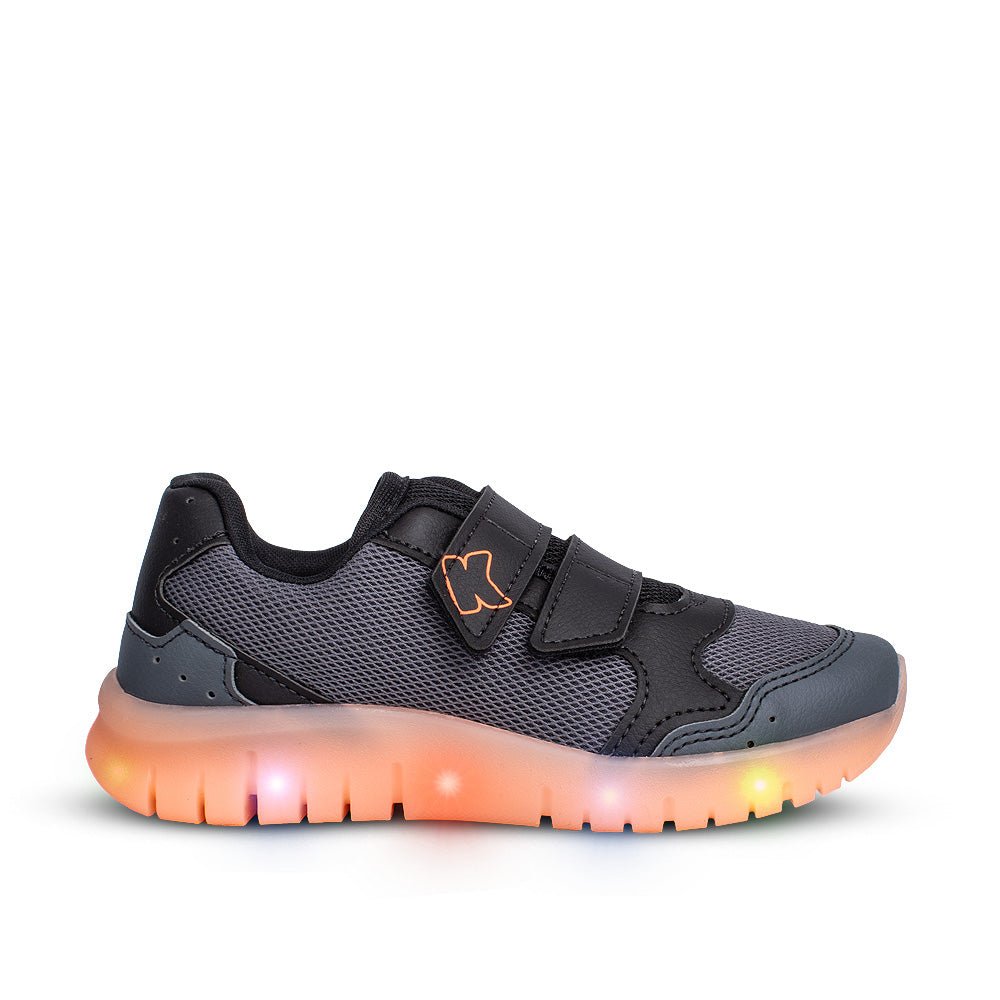 Tênis Infantil Menino Kidy Light Fun Grafite e Laranja Pisca - Pisca e Velcro Duplo - Kidy Calçados - 