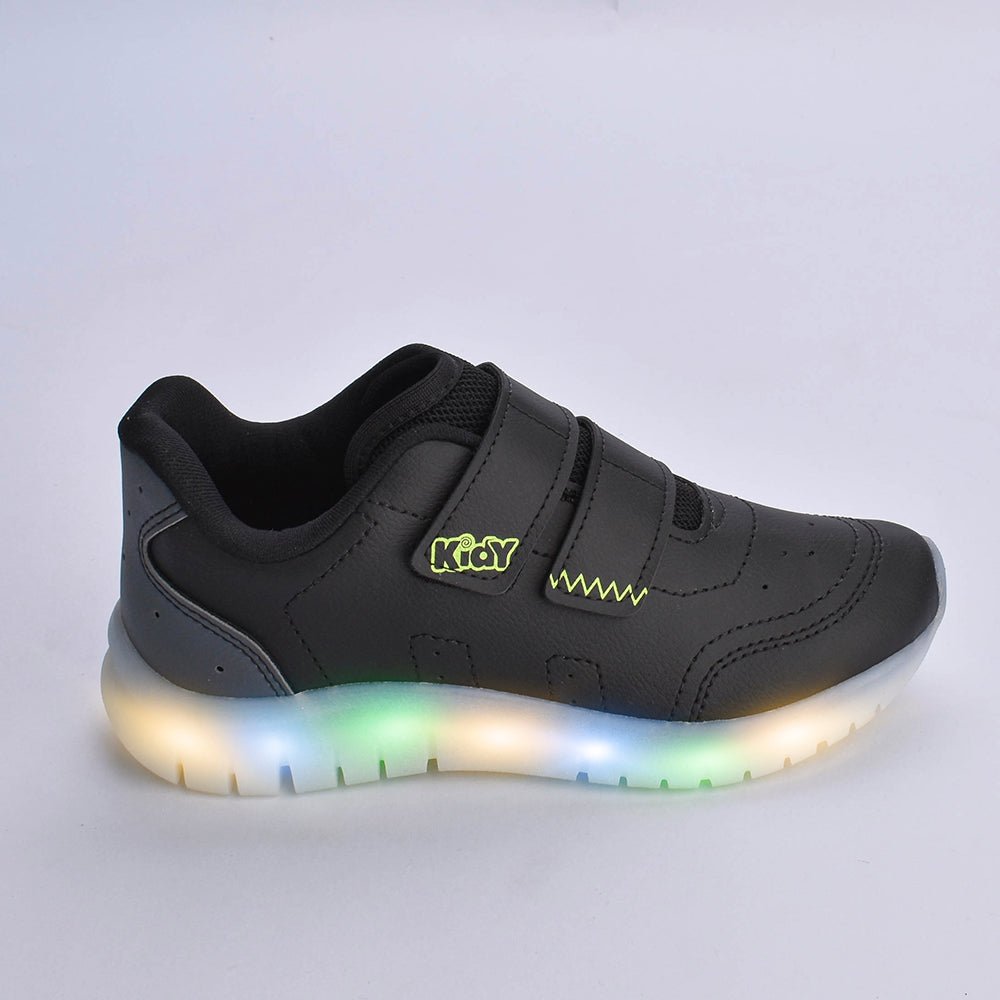 Tênis Infantil Menino Kidy Light Fun Preto Grafite Amarelo Neon - Kidy Calçados - Tênis