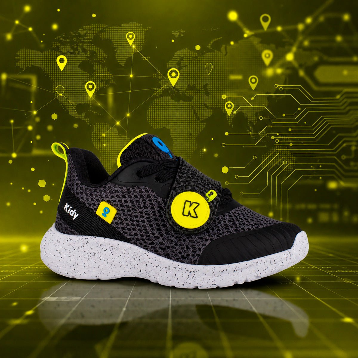 Tênis Infantil Menino Kidy Nuvem Preto/Verde Neon Localize - Kidy Calçados - Tênis