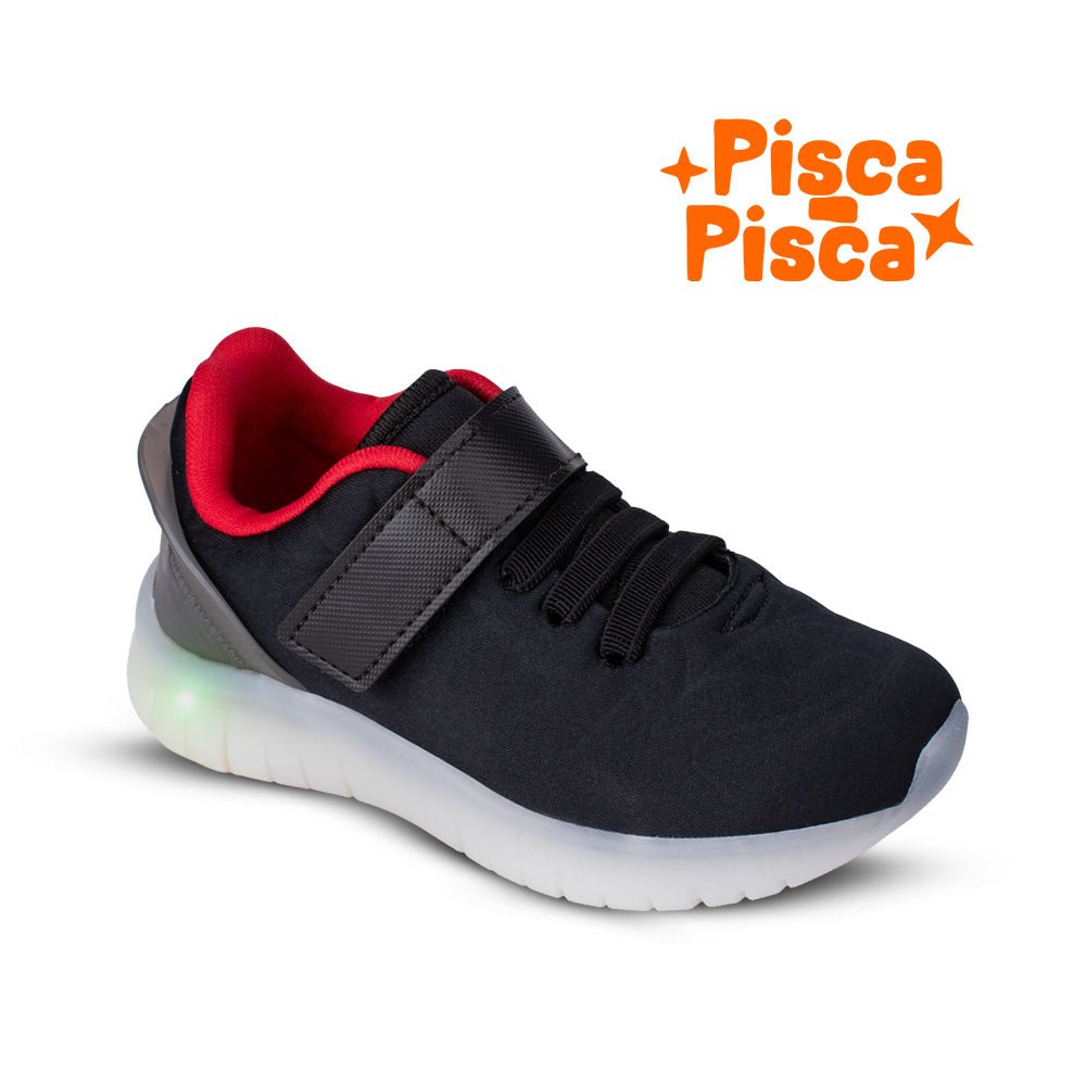 Tênis Infantil Menino Kidy Pisca Pisca Preto/Vermelho Com Velcro - Kidy Calçados -