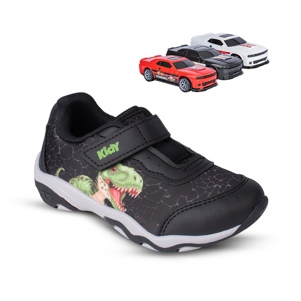 Tênis Infantil Menino Kidy Play Preto Dino Anatômico Com Brinquedo - Kidy Calçados -