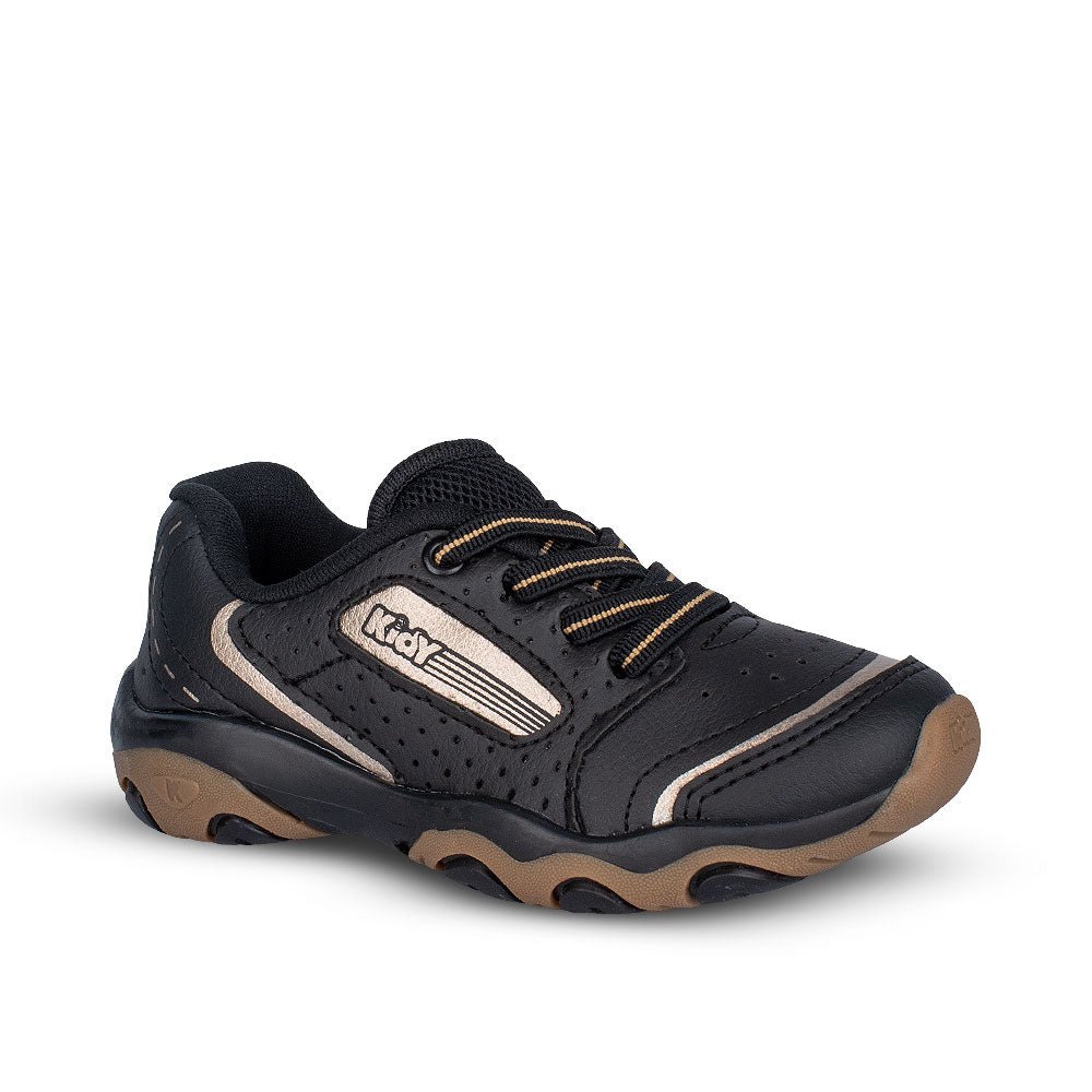 Tênis Infantil Menino Kidy Play Respitec Preto e Dourado Respirável e Estiloso - Kidy Calçados - Tênis