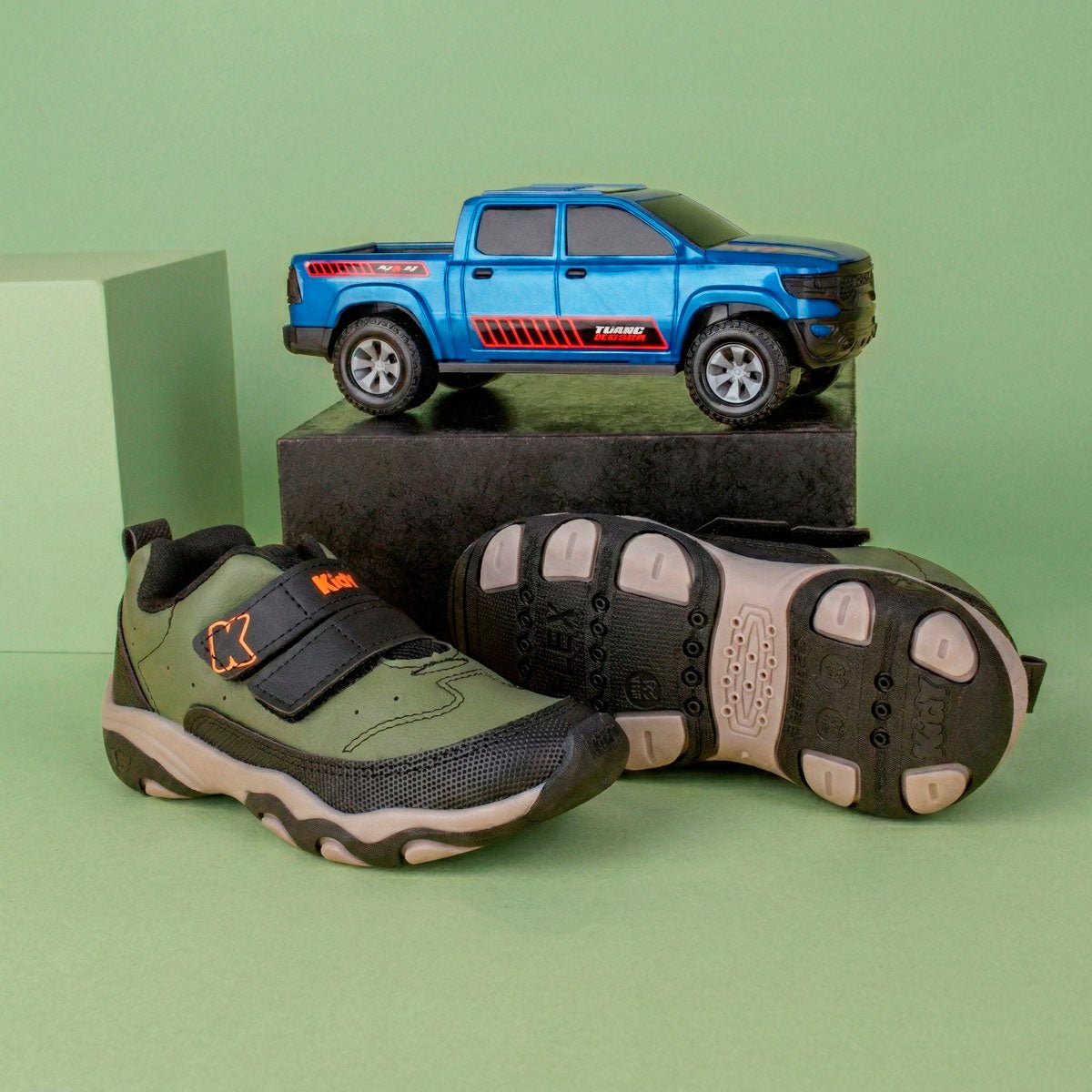 Tênis Infantil Menino Kidy Play Respitec Preto Verde Laranja com Velcro - Kidy Calçados - 