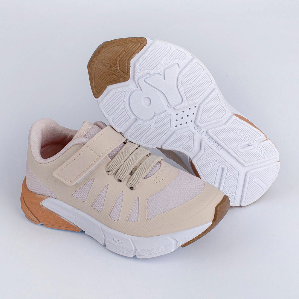 TENIS INFANTIL UNISSEX KIDY ENERGY BABY RESPITEC MARFIM/DOURADO - Kidy Calçados - Tênis