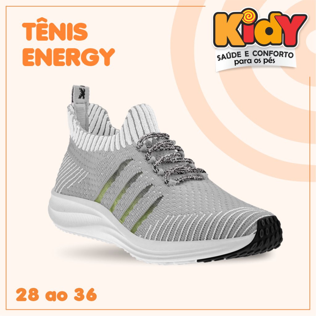 TENIS INFANTIL UNISSEX KIDY ENERGY RESPITEC CINZA/PRETO - Kidy Calçados - Tênis