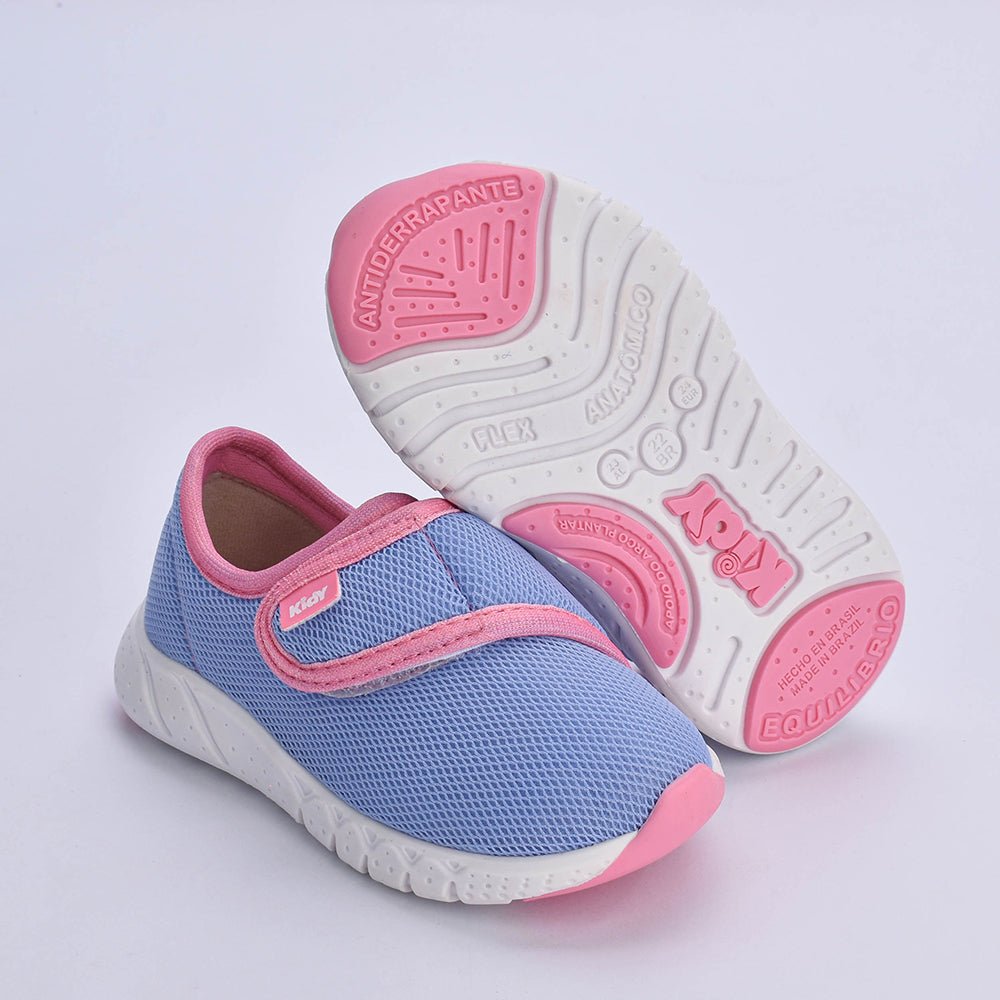 Tênis Kidy Bebê Equilíbrio Azul com Rosa - Confortável, Leve e com Tecnologia Equilíbrio - Kidy Calçados - Tênis