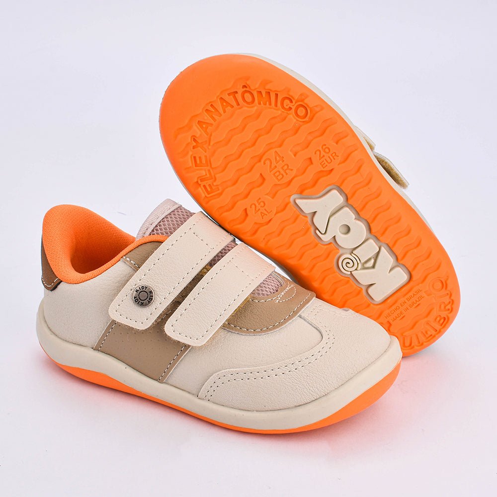 Tênis Kidy Colors Equilíbrio Areia Taupe Laranja - Kidy Calçados - Tênis