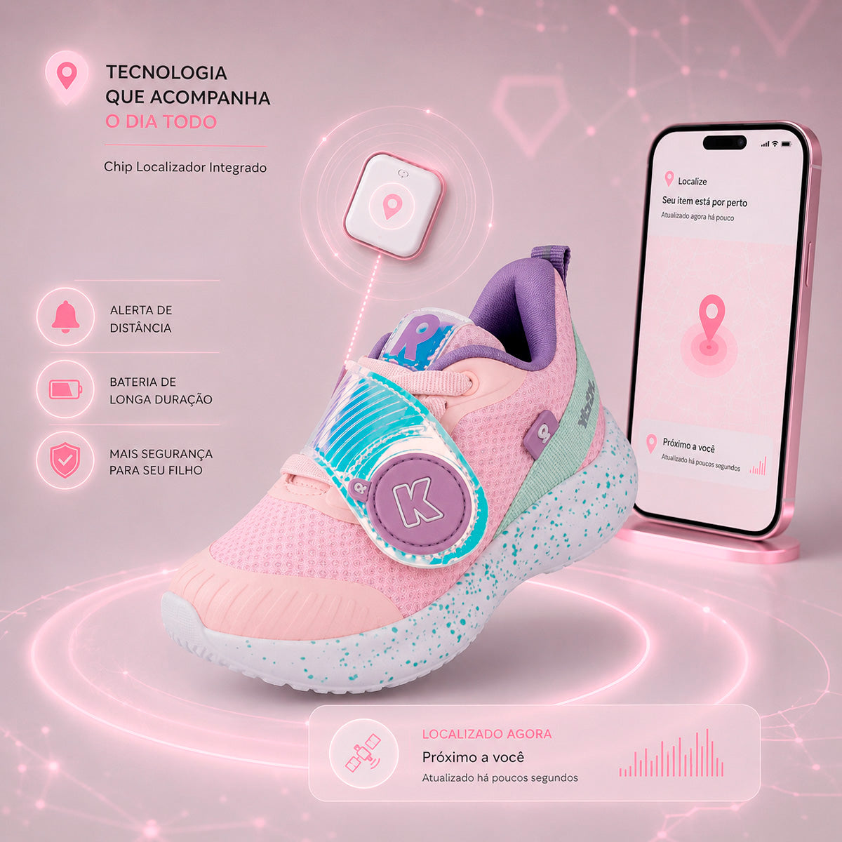 Tênis Infantil Menina Kidy Nuvem Localize Nude Com Chip Localizador