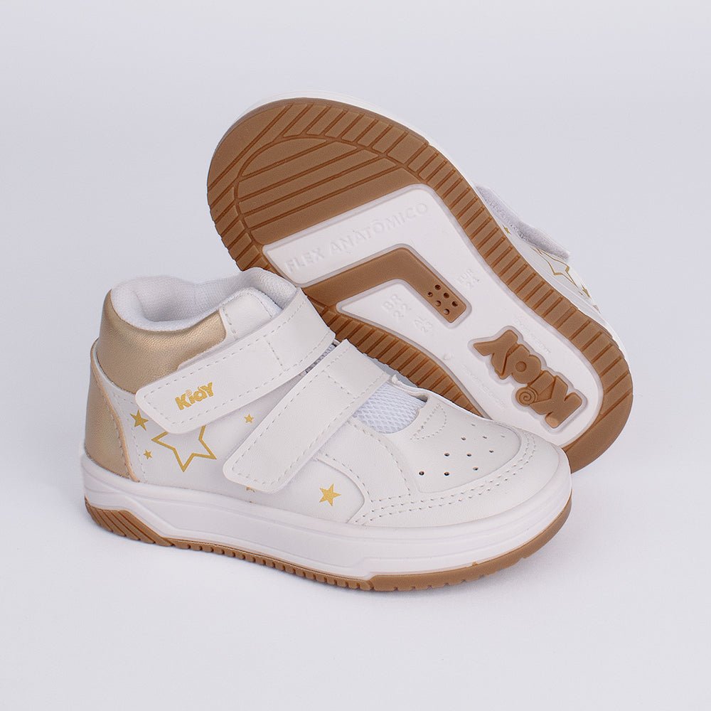 Tênis Menina Infantil Kidy Happy Estrelas Branco Dourado - Kidy Calçados - Tênis