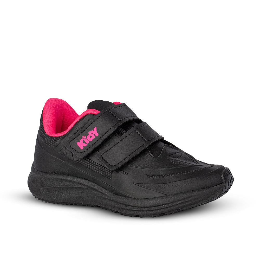 Tênis Menina Infantil Kidy Super Conforto Respitec Preto Pink Neon - Kidy Calçados - Tênis