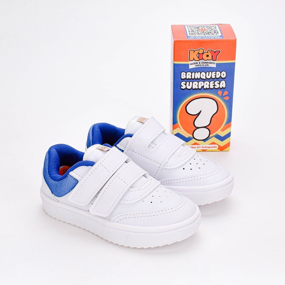 Tênis Menino Infantil Kidy Happy Branco e Royal - Kidy Calçados - Tênis