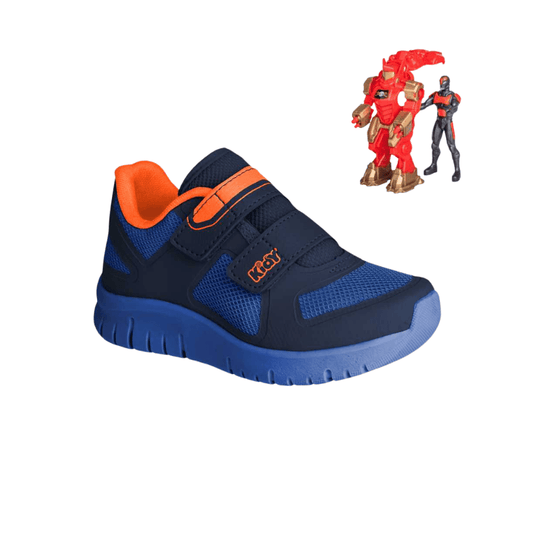 Tênis Menino Infantil Kidy Ultra Flex Azul Marinho e Laranja Neon - Kidy Calçados - Tênis