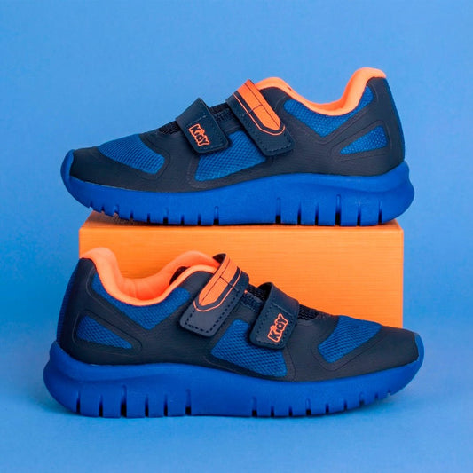 Tênis Menino Infantil Kidy Ultra Flex Azul Marinho e Laranja Neon - Kidy Calçados - Tênis