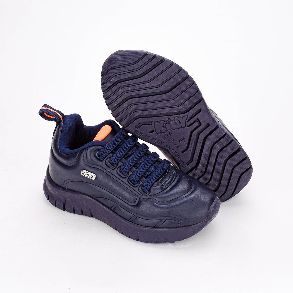 Tênis Menino Infantil Kidy Ultra Flex Marinho e Laranja Neon - Kidy Calçados - Tênis